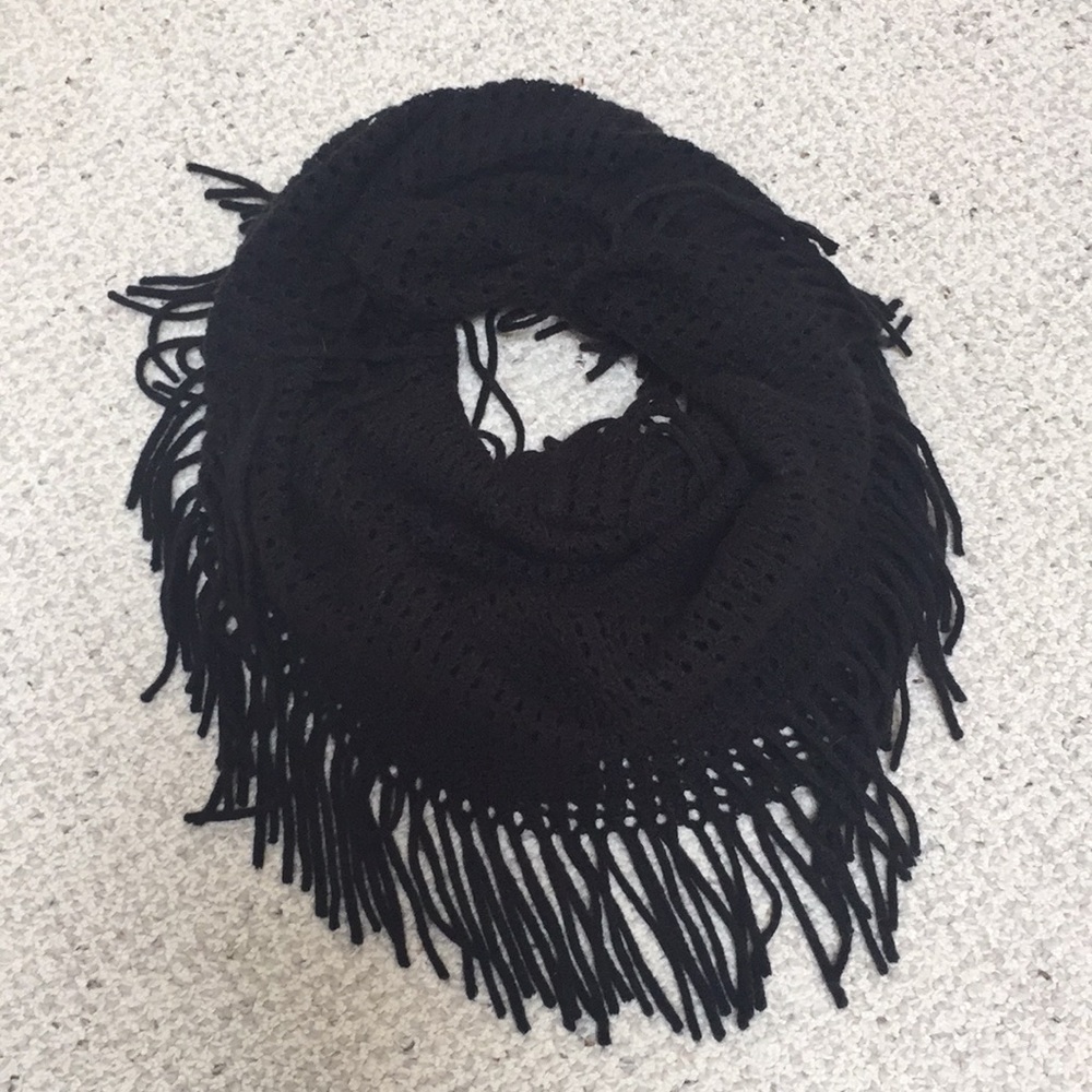 Cozy black circle scarf with fringe LOWEST PRICE!!